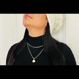 14K Gold Layered Necklace, paperclip trendy Necklace 2 PCs